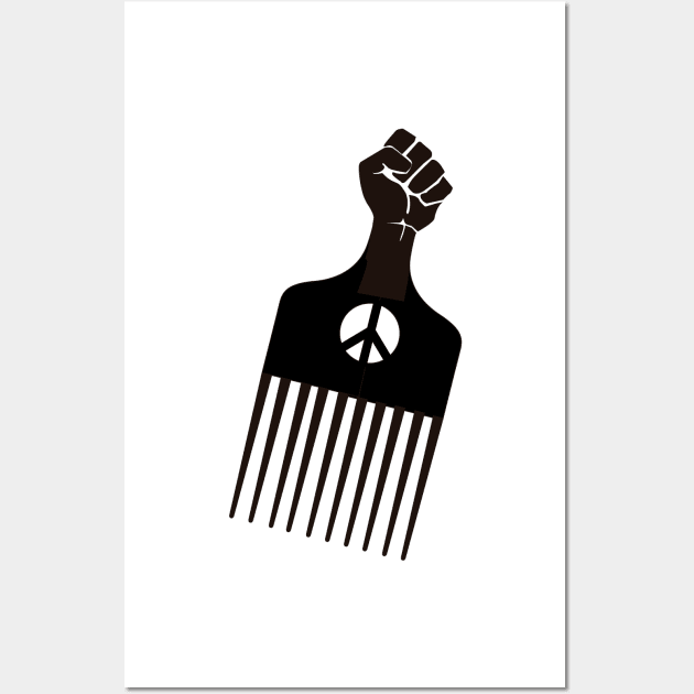 Black fist afro pik comb Wall Art by 3coo